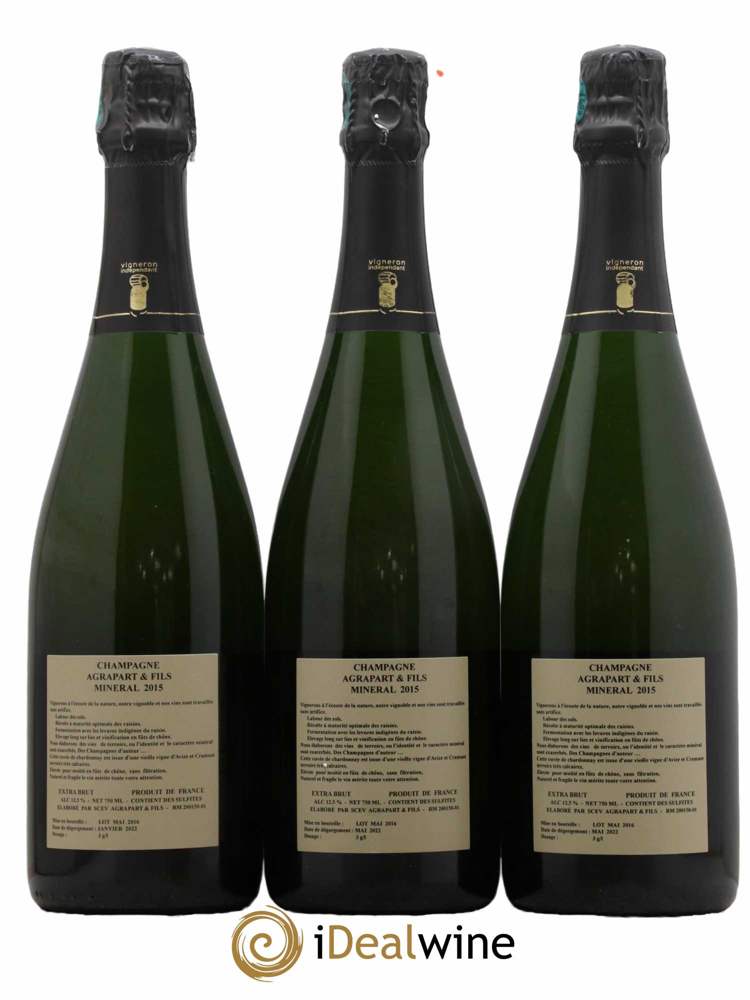 Minéral Extra Brut Blanc de blancs Agrapart & Fils  2015 - Lot de 3 Bouteilles