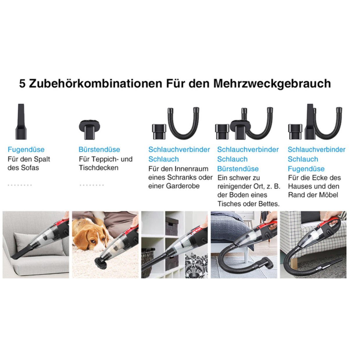 AUDEW Akku-Handstaubsauger, 120,00 W, kabellos 3500PA für Auto Haus