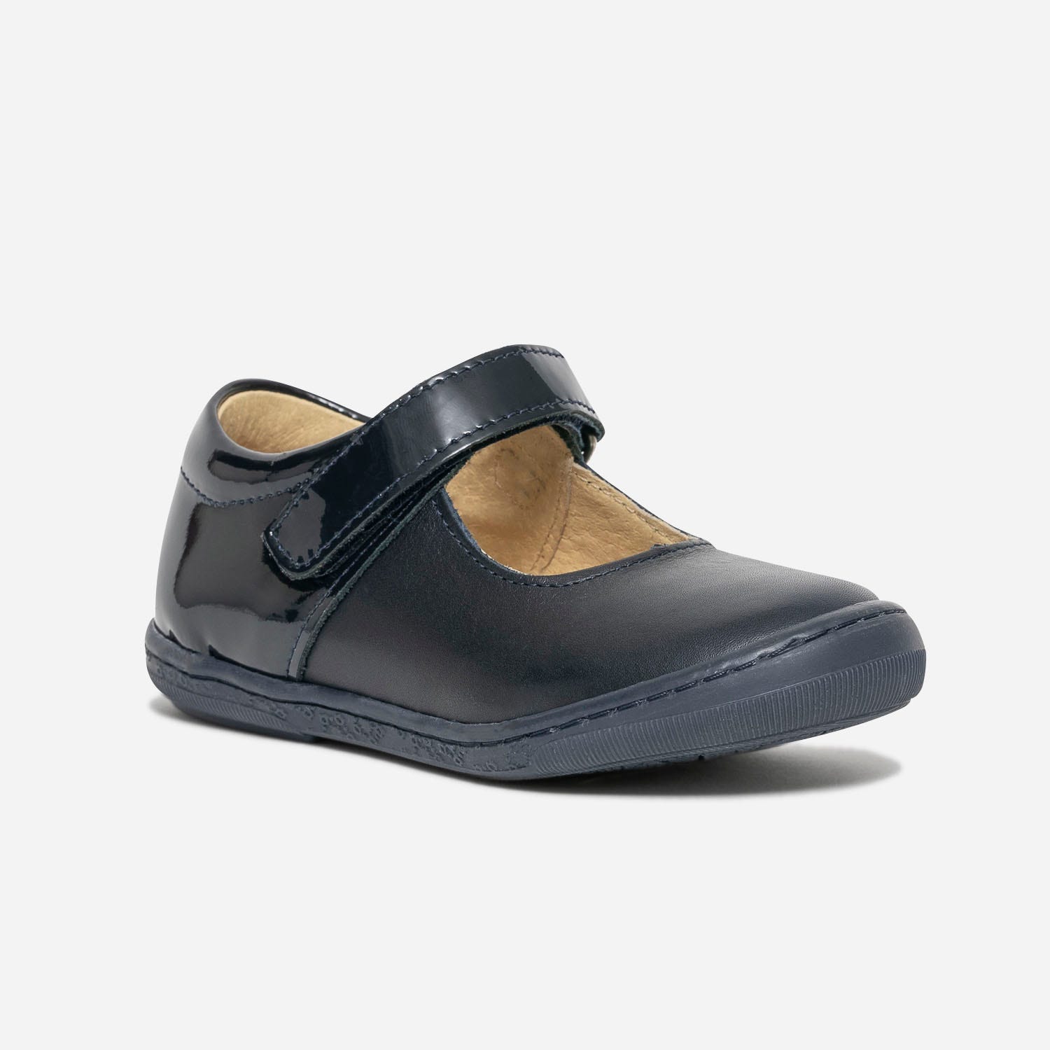 Babies bleu marine en cuir et verni
