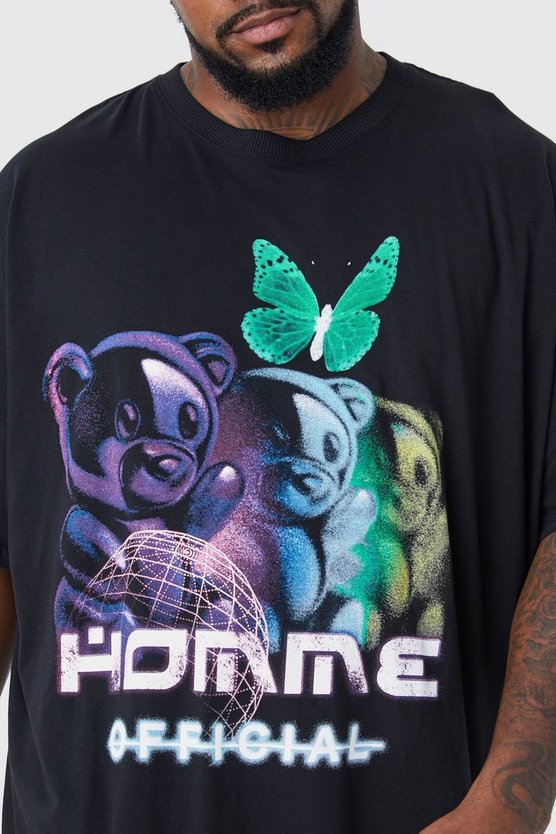 Plus Oversize T-Shirt mit Teddy Schmetterlings Print