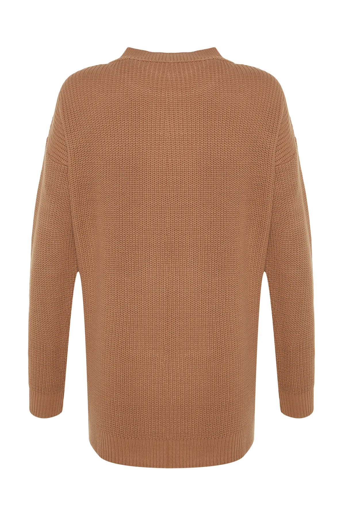 Trendyol Modest  Kamelfarbener Strickpullover mit Rundhalsausschnitt TCTAW24AK00023