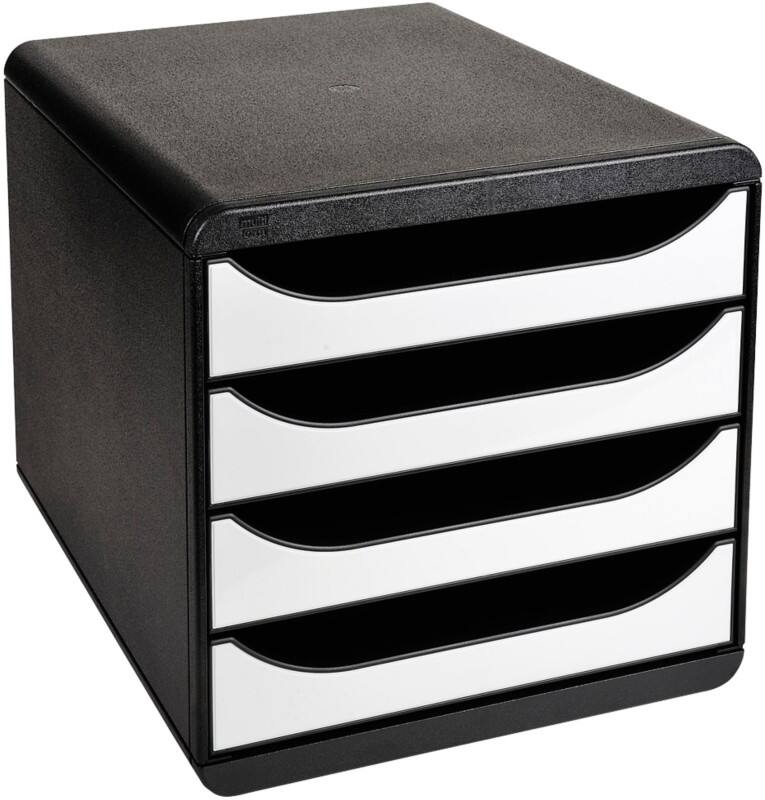 Exacompta Schubladenbox 4 Big-Box Classic DIN A4 Polystyrol Schwarz, Weiß 26,7 x 34,7 x 27,8 cm