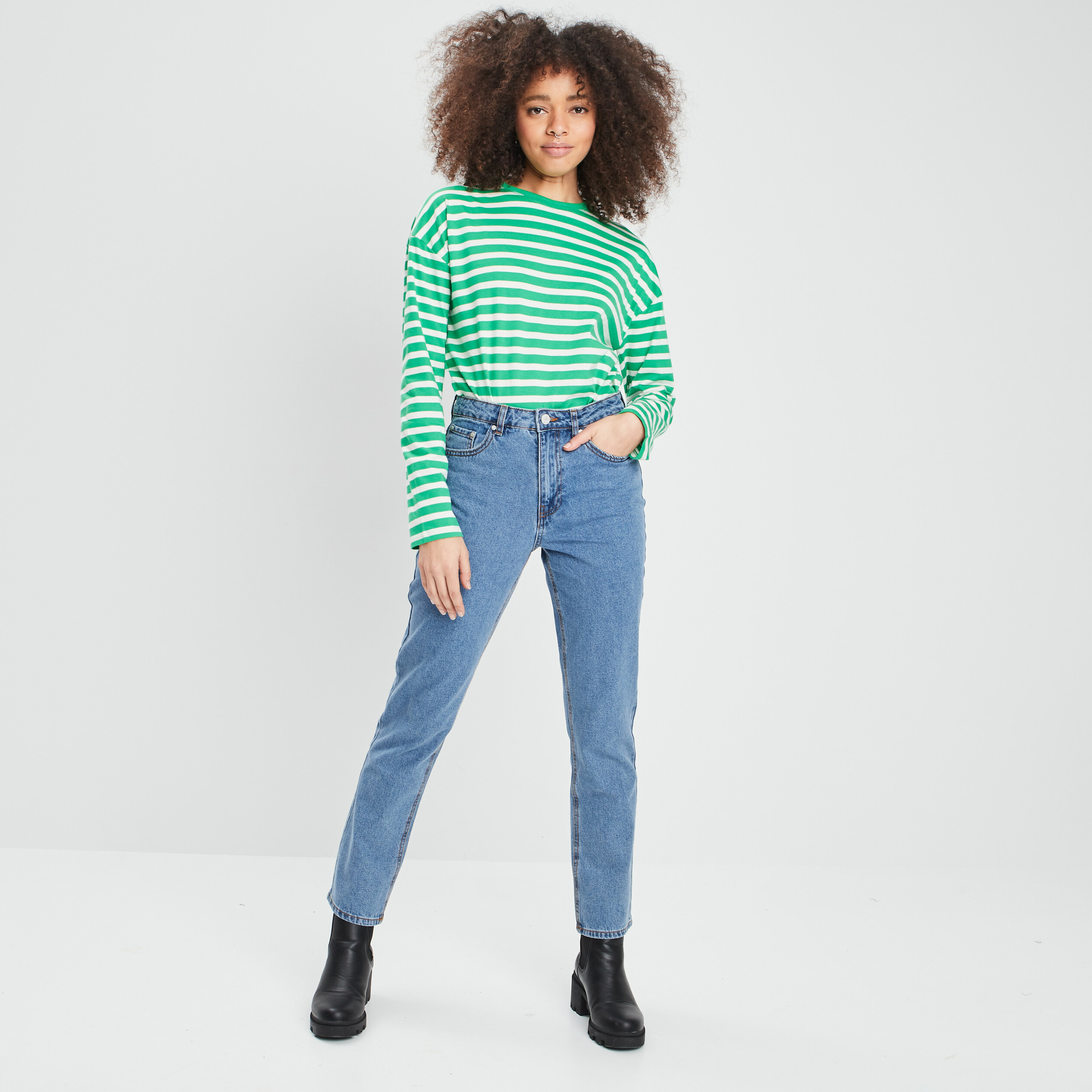 T-shirt marinière manches longues Creeks vert femme | La Halle