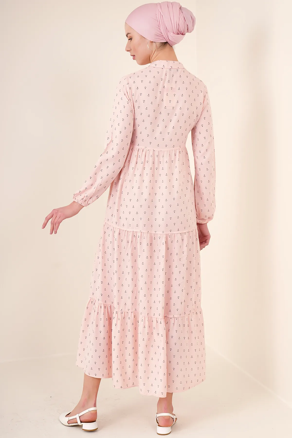 Bigdart  1627 Hijab-Kleid mit Kragen und Schnürung – Puder