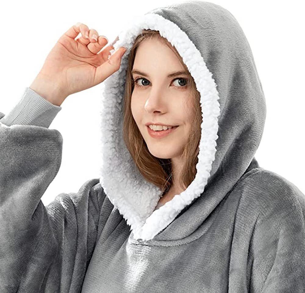 vokarala Longsweatshirt Hoodie Decke Oversize Pullover Lange Tragbare Kapuzenpullover 80*150cm