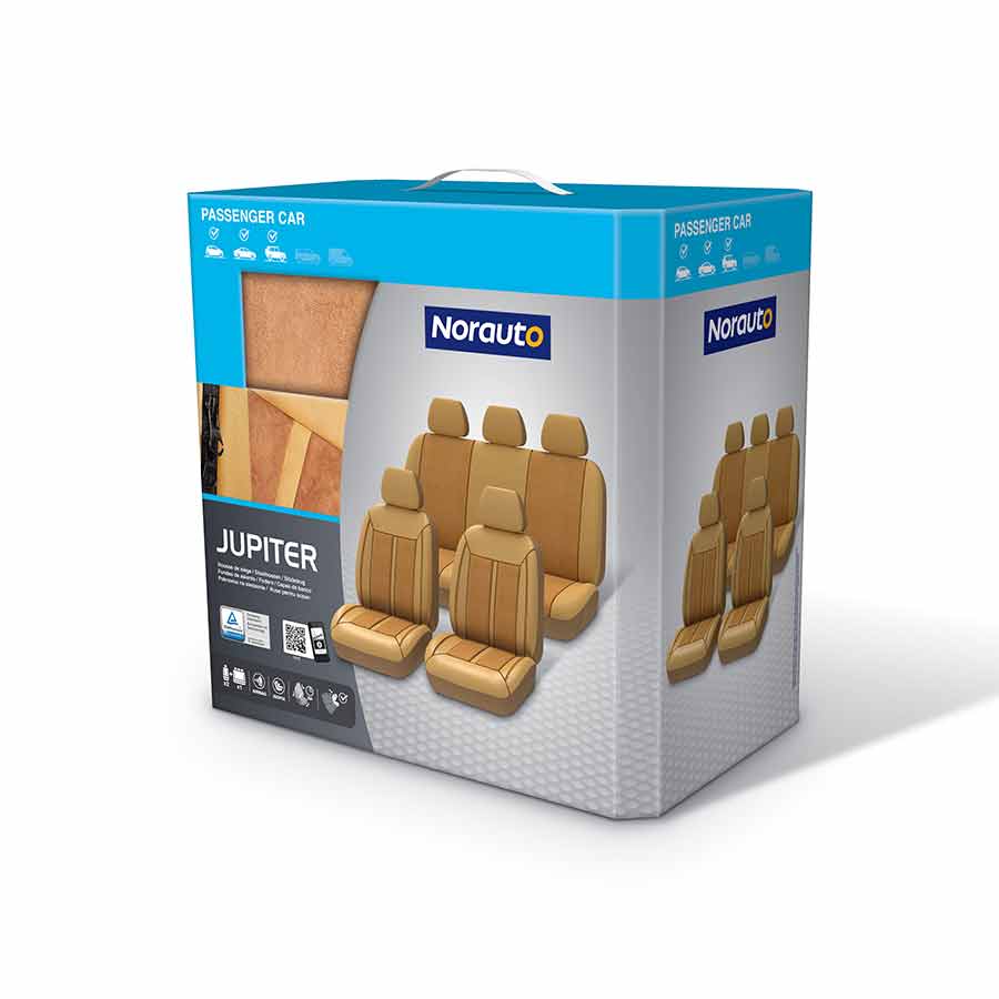 NORAUTO Sitzbezug-Komplettset 11-teilig für PKW´s, Design JUPITER-2 creme-beige, in Kunstleder-Optik - ATU