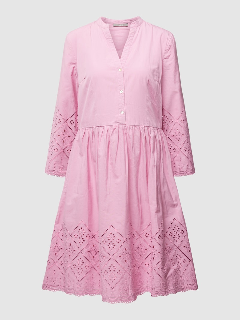 Knielanges Kleid aus Baumwolle mit Lochstickerei in fuchsia
