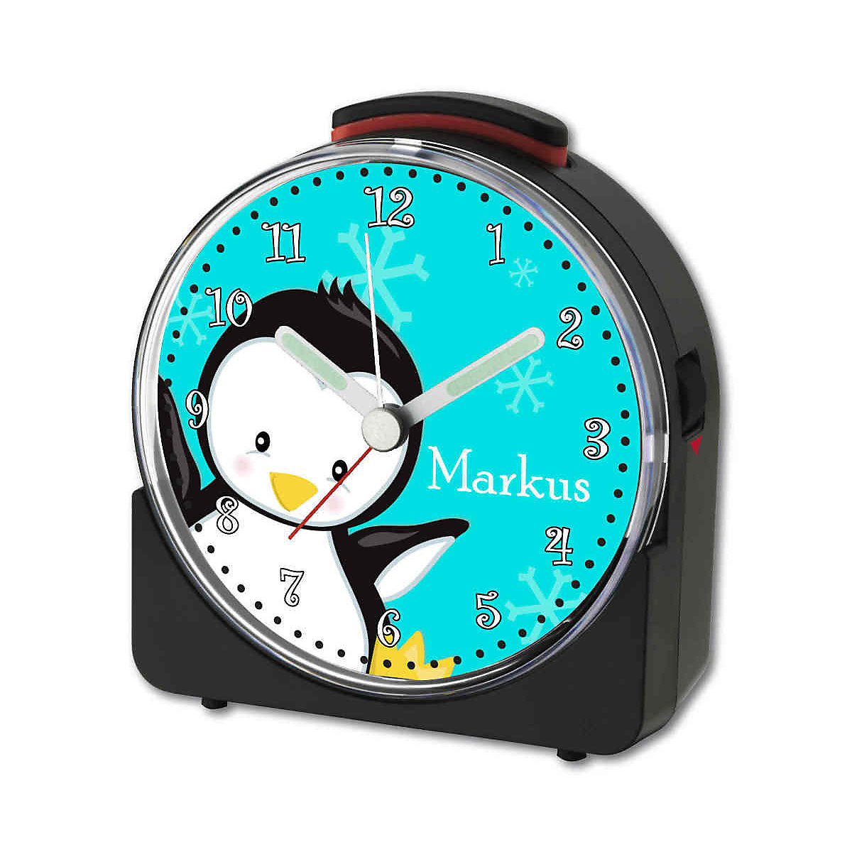 Kinder Funkwecker weiß personalisiert mit Namen Pinguin