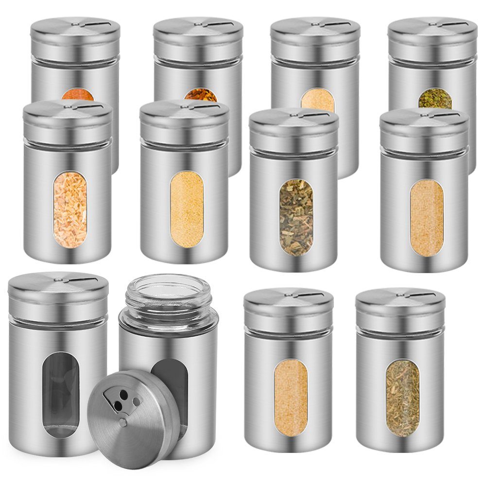 TolleTour Gewürzständer 12X Gewürzstreuer Edelstahl Pfeffer Salz Gewürze Glas Gewürzdose Set, (Set, 12-tlg)