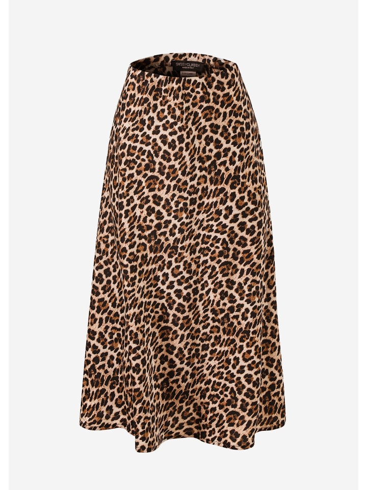 SASSYCLASSY Midi Rock mit Leo-Print in Schwarz, Braun, Beige günstig kaufen