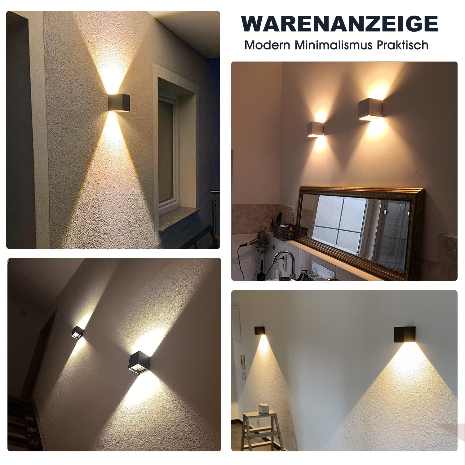 iscooter Wandleuchte G9 Würfel LED Wandleuchte mit Bewegungsmelder Up Down Aluminium, LED wechselbar, Warmweiß, G9 LED Lampe Innen/ Aussen, Einstellbar Abstrahlwinkel AuBenleuchte