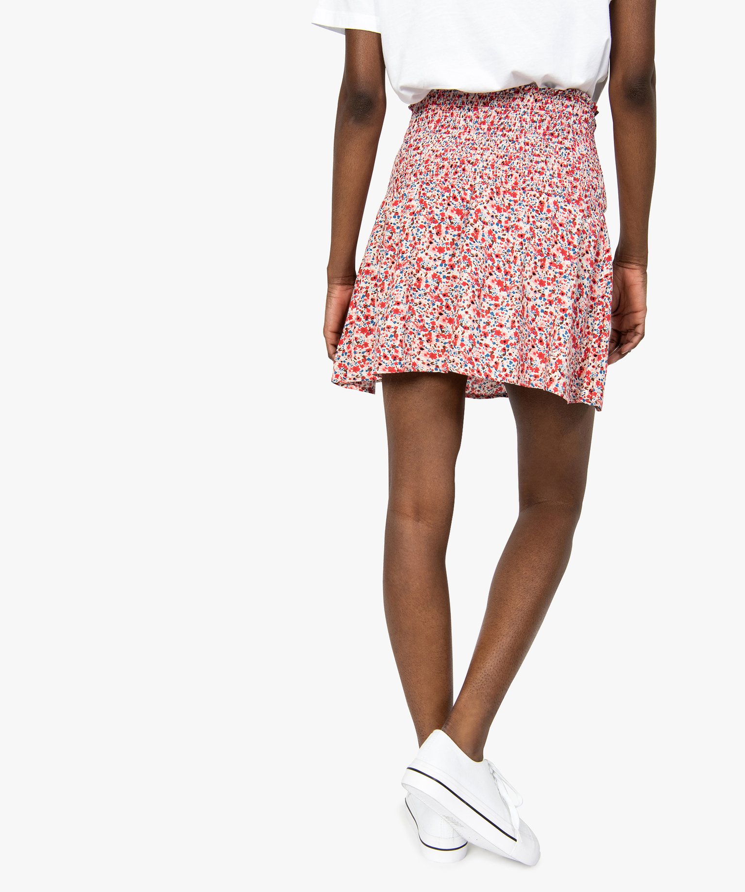 Jupe femme à motifs fleuris et large taille smockée imprime | GEMO