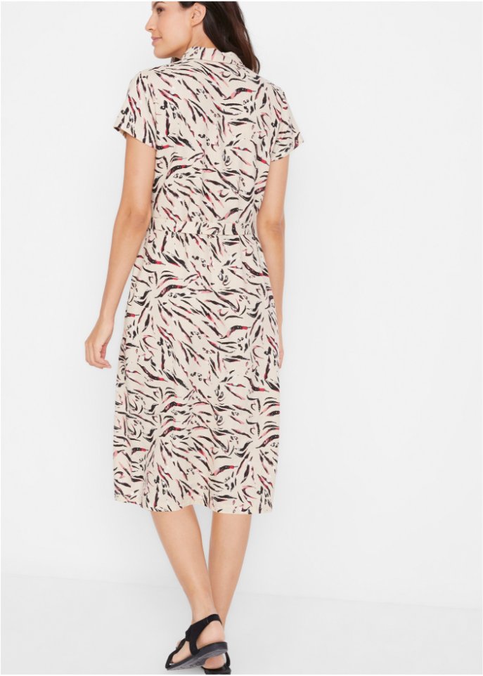 Bedrucktes Kleid mit Leinen