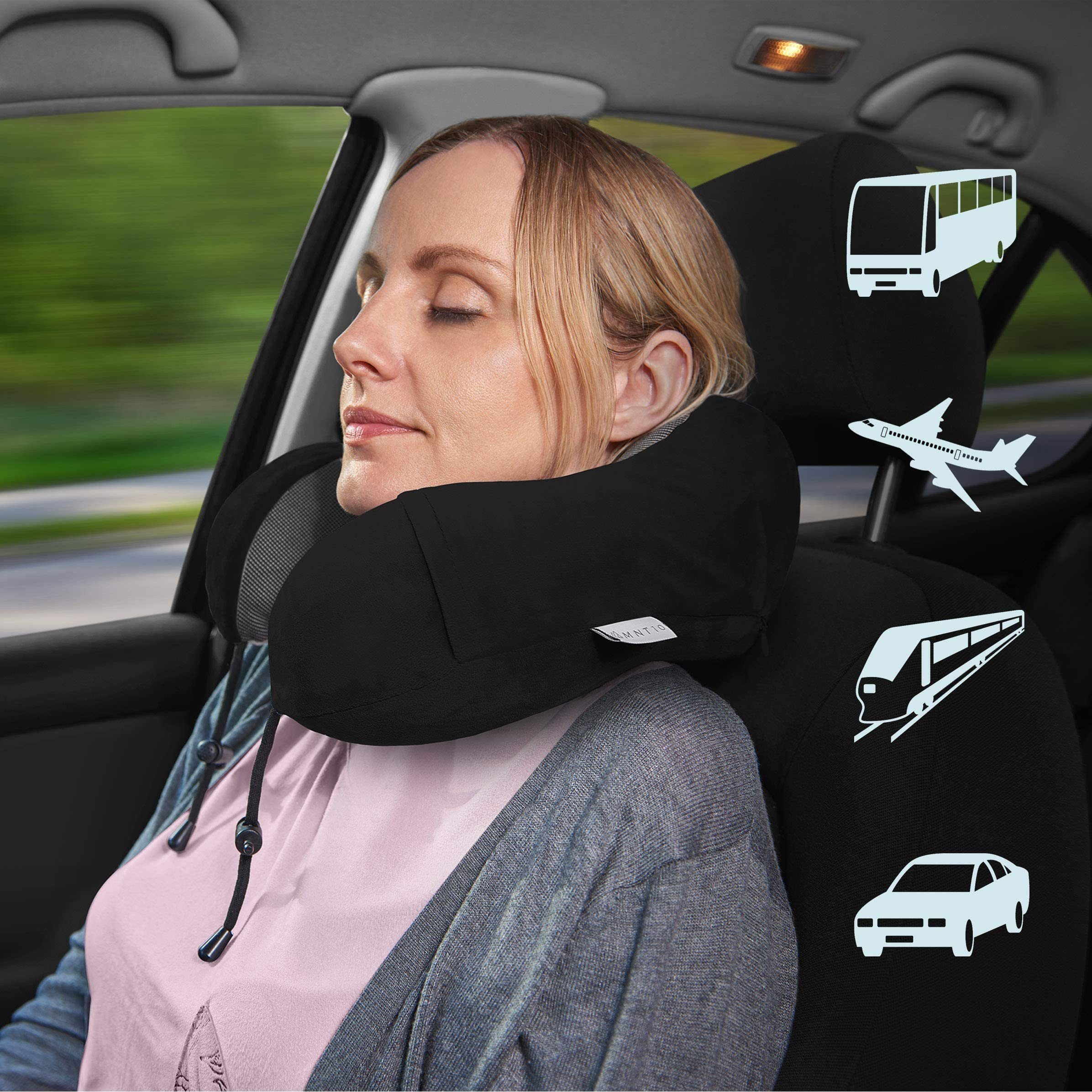 Nackenstützkissen Reise Nackenkissen Memory Foam + GRATIS Zubehör, Komprimierbar, MNT10, Nackenhörnchen Memoryschaum + GRATIS Schlafmaske