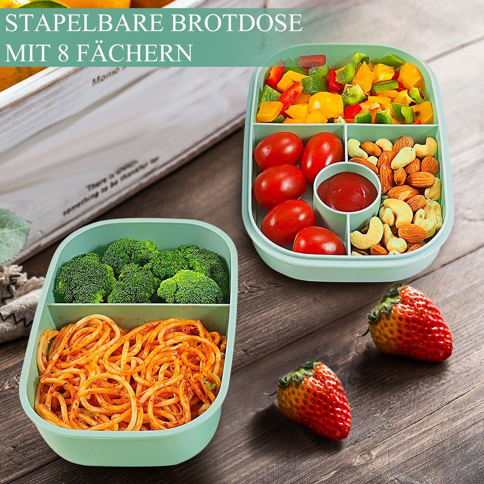 MDHAND Lunchbox 1900ML Lunch Box Auslaufsichere Lunch Box mit Fächern, Licht grün