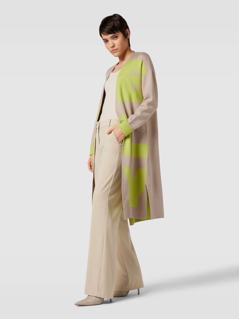 Longcardigan mit Statement-Schriftzug in apfelgrün