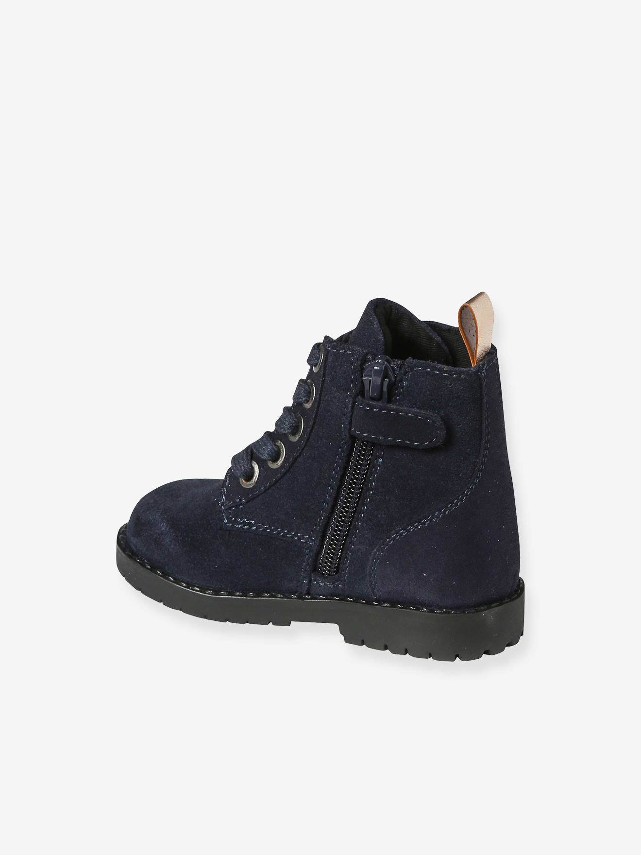 Boots lacées et zippées en cuir bébé marine