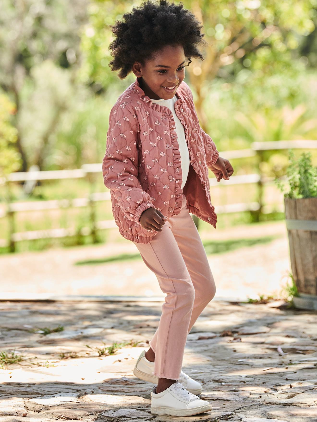 Veste matelassée imprimée fleurs fille tomette
