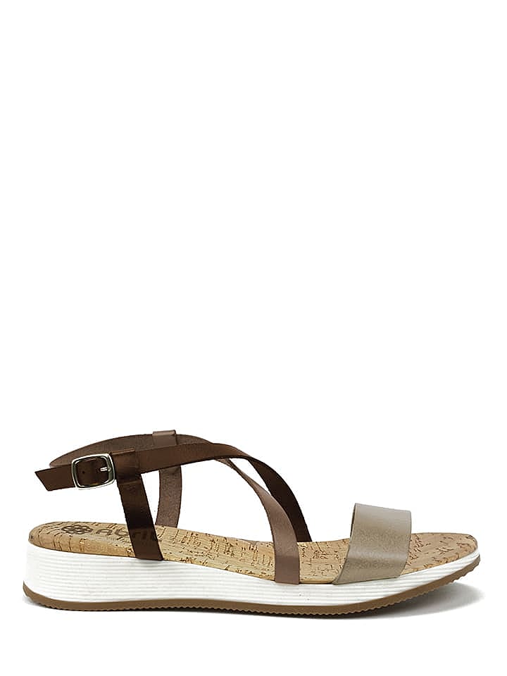 Abril Flowers Leder-Sandalen in Hellbraun günstig kaufen 38