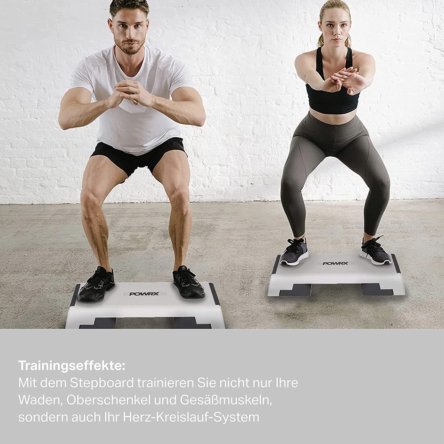 POWRX Stepper Aerobic Steppbrett höhenverstellbar bis 25 cm, Wei