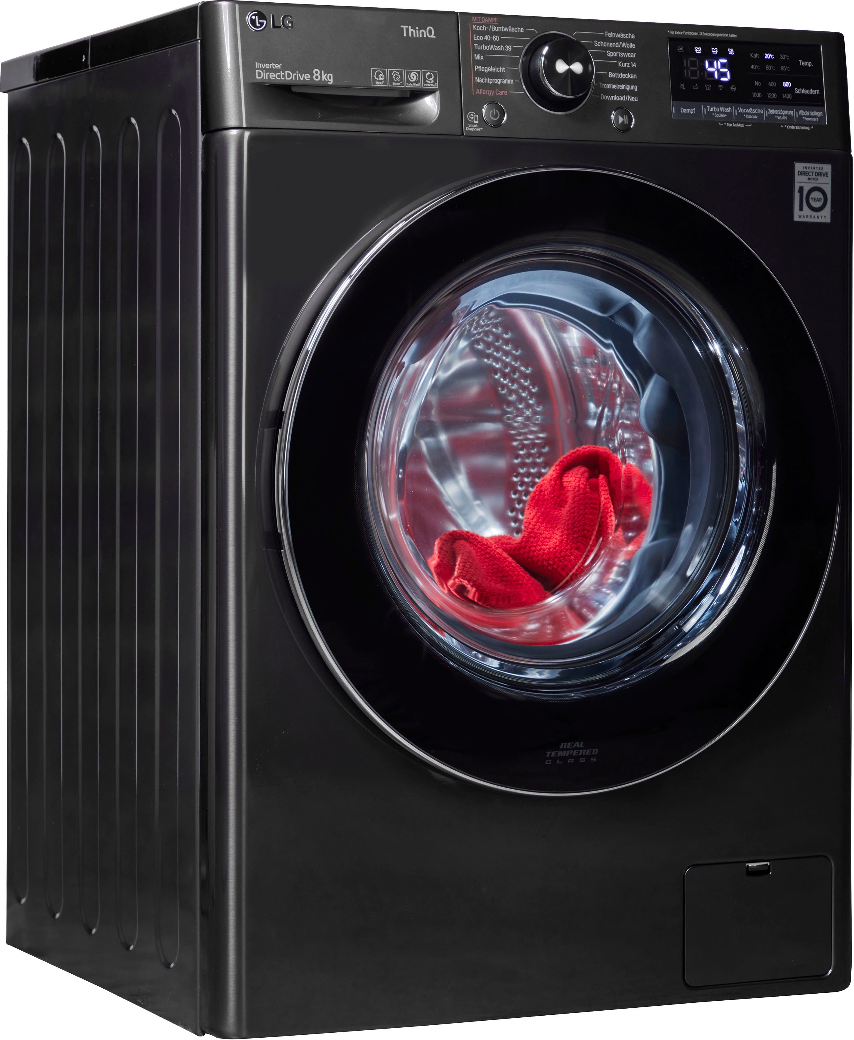 LG Waschmaschine F4WV708P2BA, 8 kg, 1400 U/min, TurboWash® - Waschen in nur 39 Minuten