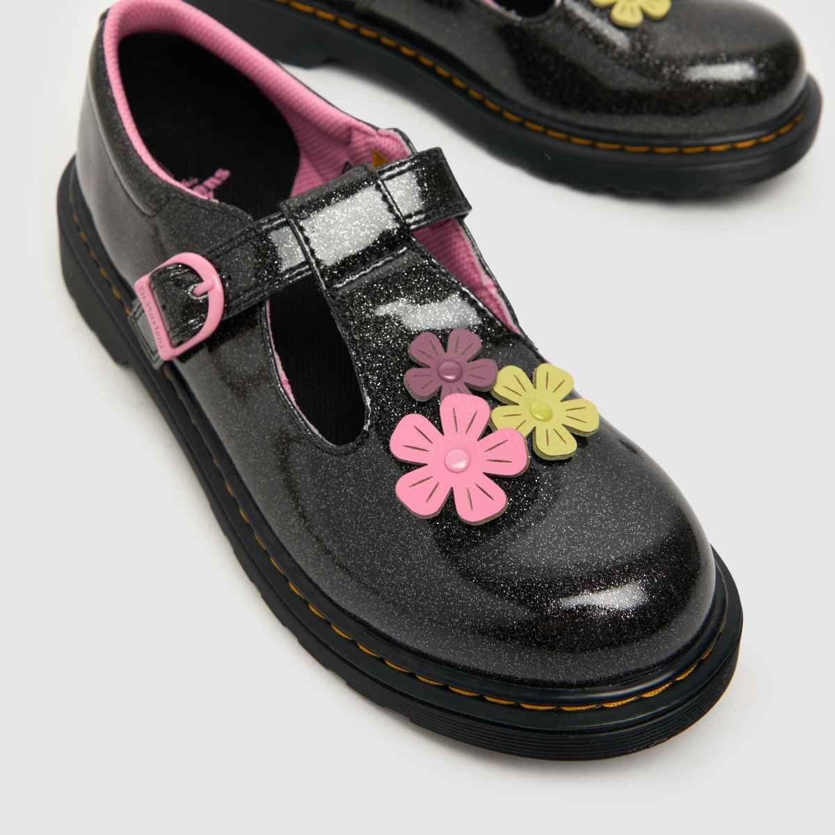 Dr. Martens črni bleščeči otroški čevlji Polley Glitzy za dekleta