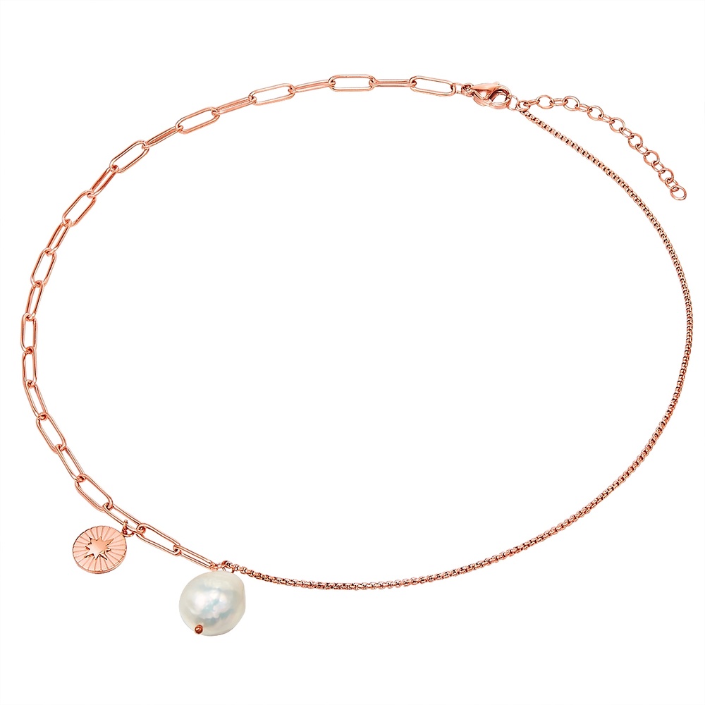 Valero Pearls Collier en acier inoxydé Acier inoxydable Perle de culture d'eau douce en Or rose collier