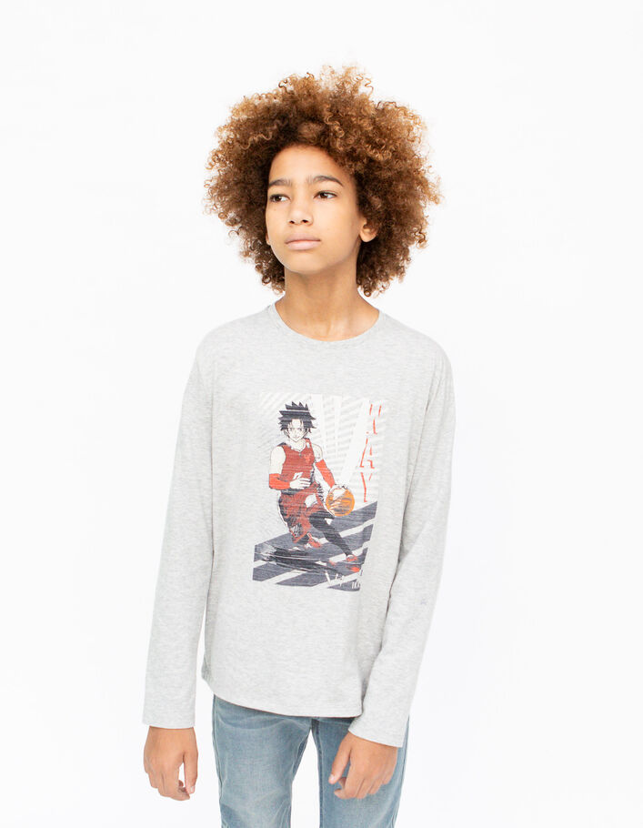T-shirt gris visuel manga-basketteur garçon