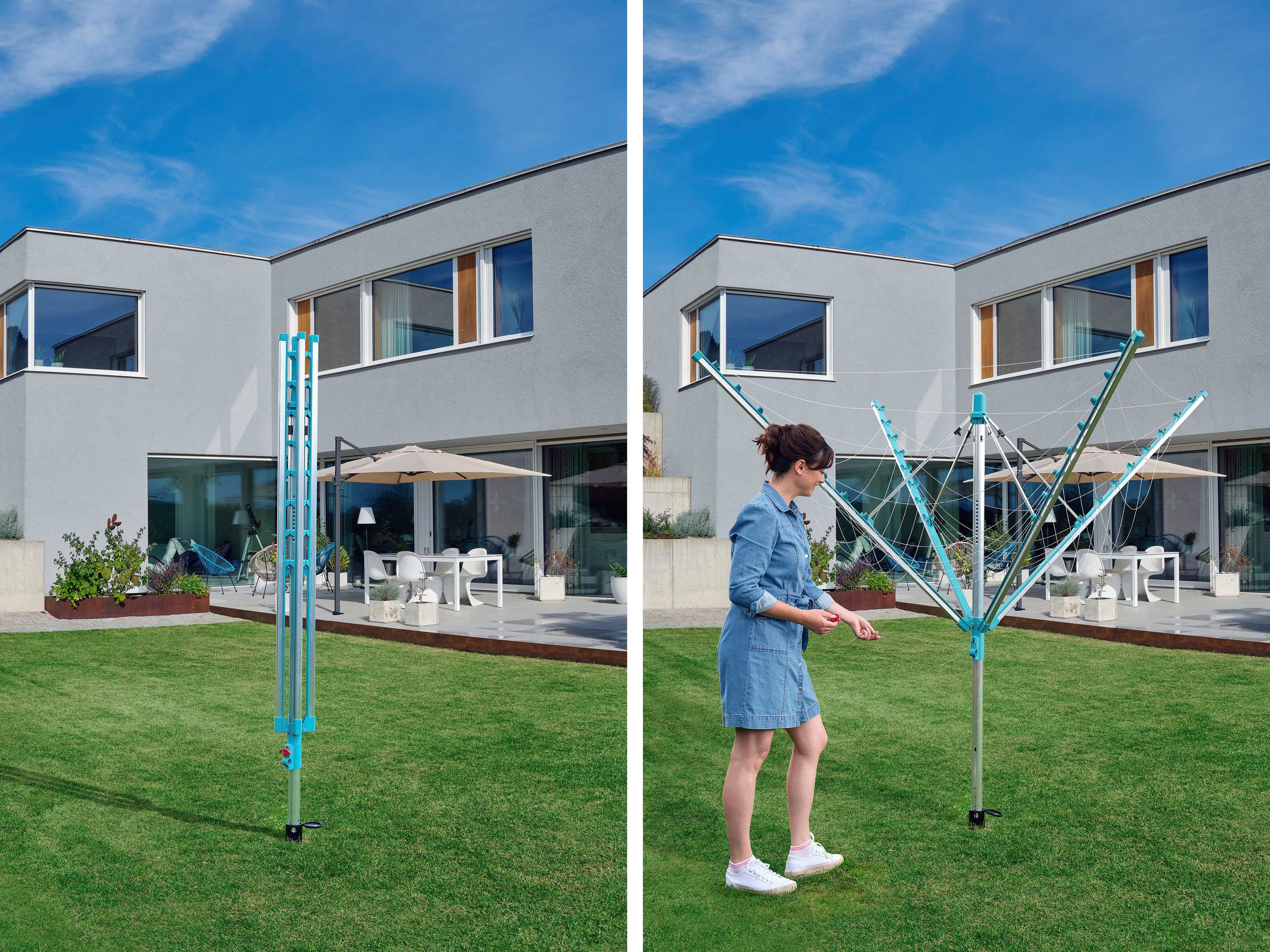 Leifheit Wäschespinne Linomatic 500 Easy, 50 Meter Leinenlänge