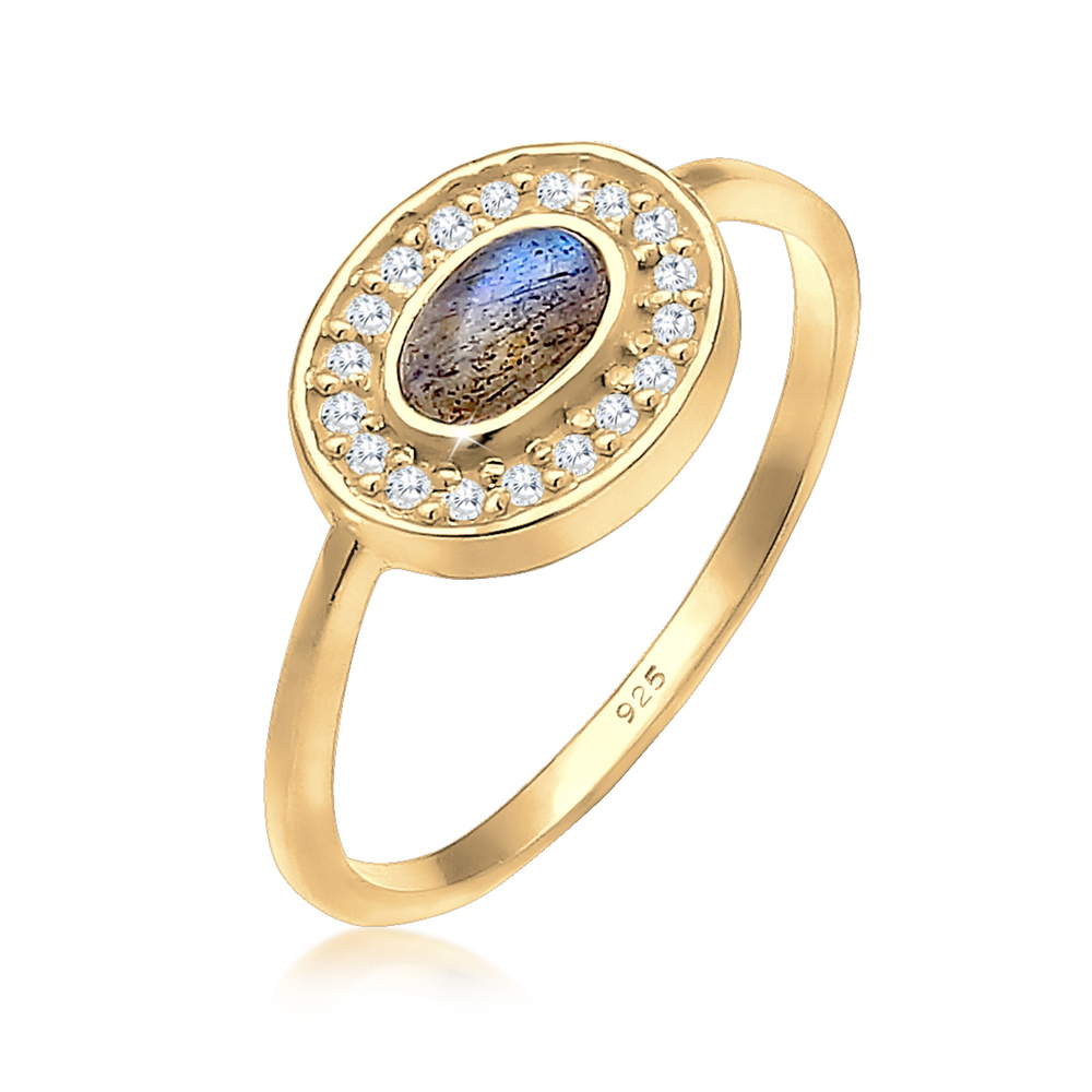 Elli Elli Bague Antique Noble Élégant Cristaux Zircone Labradorite Bague Femme  Plaqué Bague