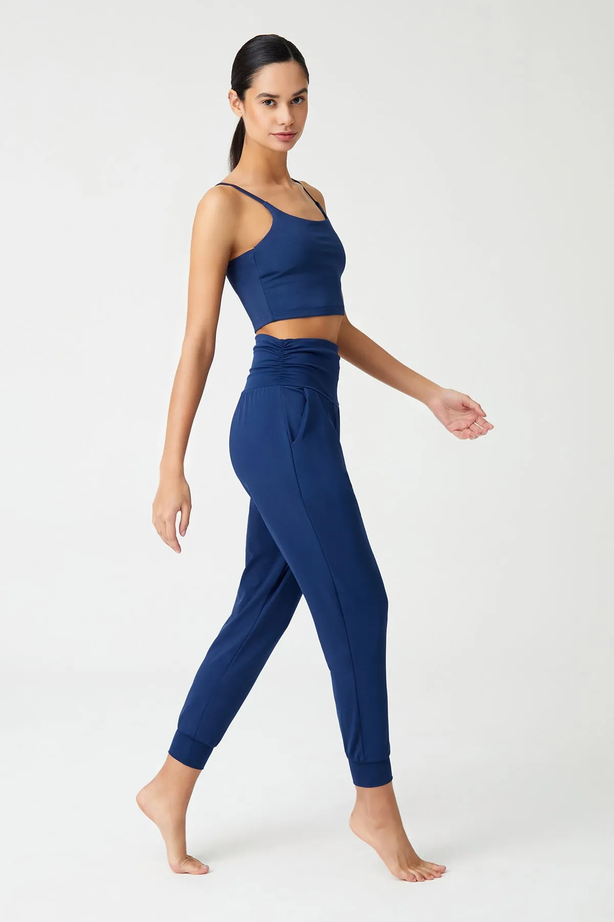 LOS OJOS  Marineblaue Haremshose mit elastischer Taille und Shalwar-Look, Yoga-Jogginghose