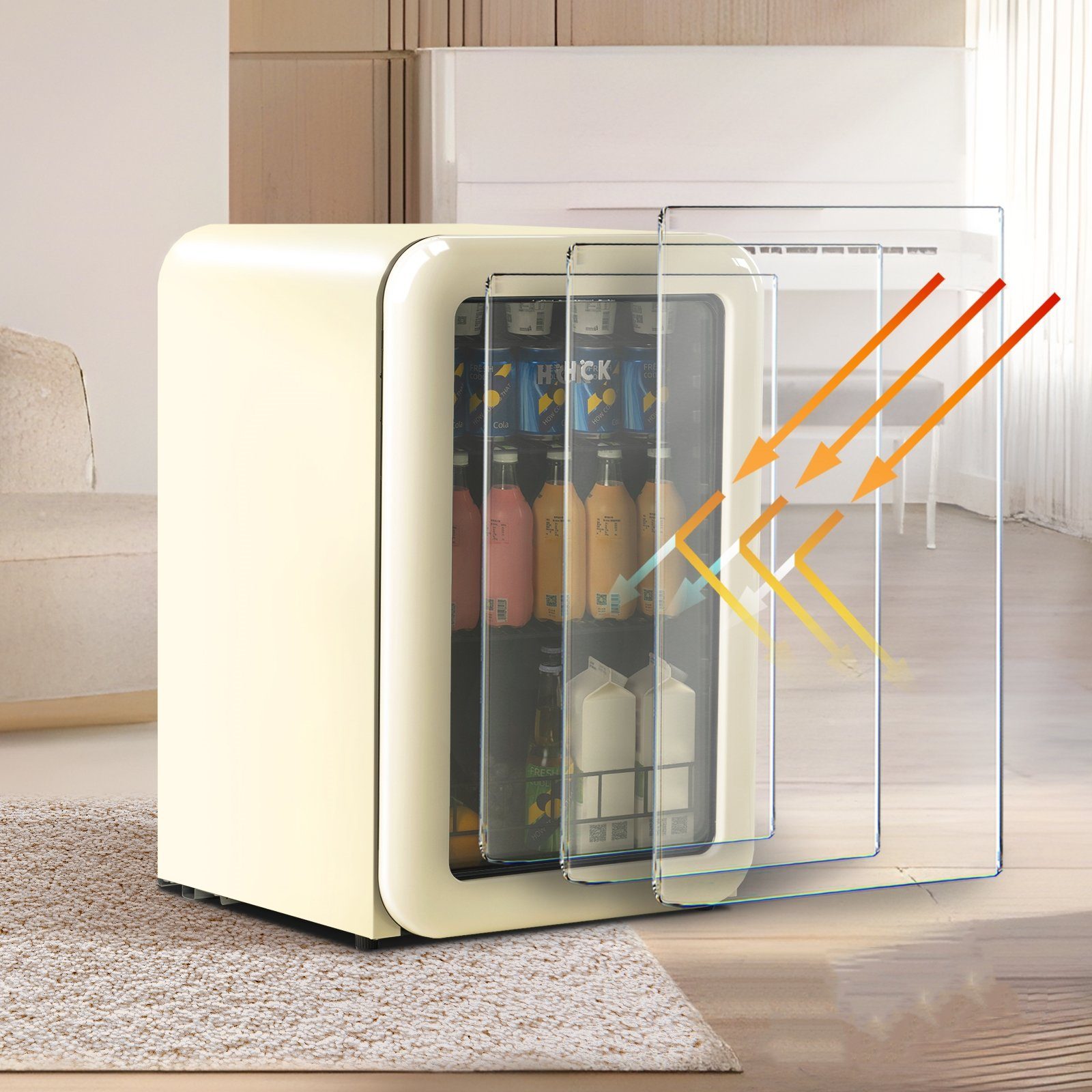 HCK Getränkekühlschrank SC-130RB-S, 83.5 cm hoch, 55.5 cm breit, HCK, mit Glastür & LED-Innnenbeleuchtung, 115L, 4°-22°C, 39 dB