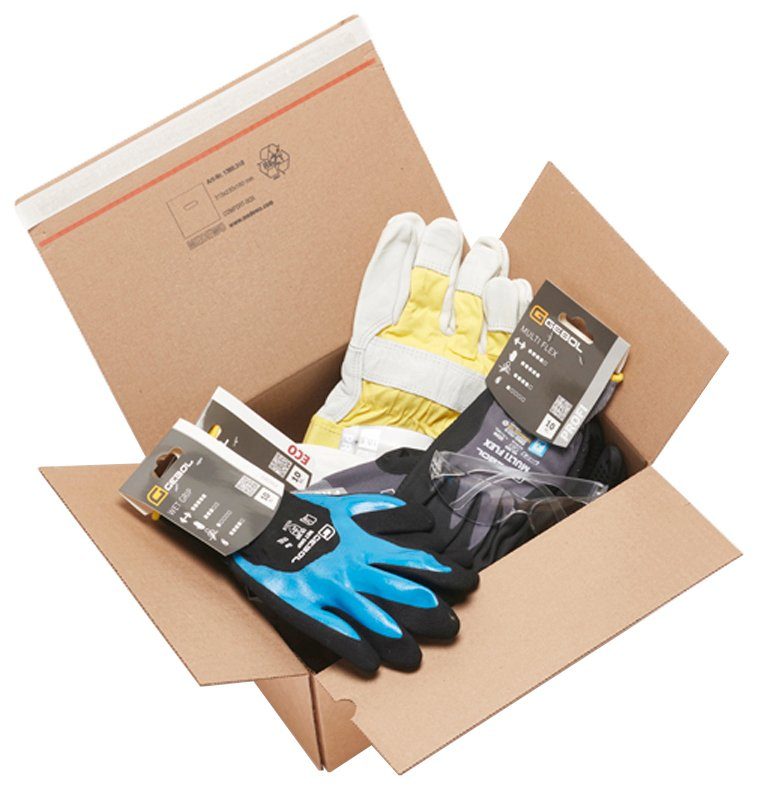 Gebol Arbeitshandschuh-Set GOO Bau 8 Paar Arbeitshandschuhe und 1 Schutzbrille