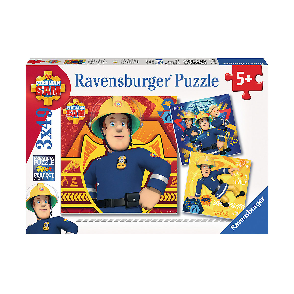 3er Set Puzzle, je 49 Teile, 21x21 cm, Feuerwehrmann Sam: Bei Gefahr Sam rufen