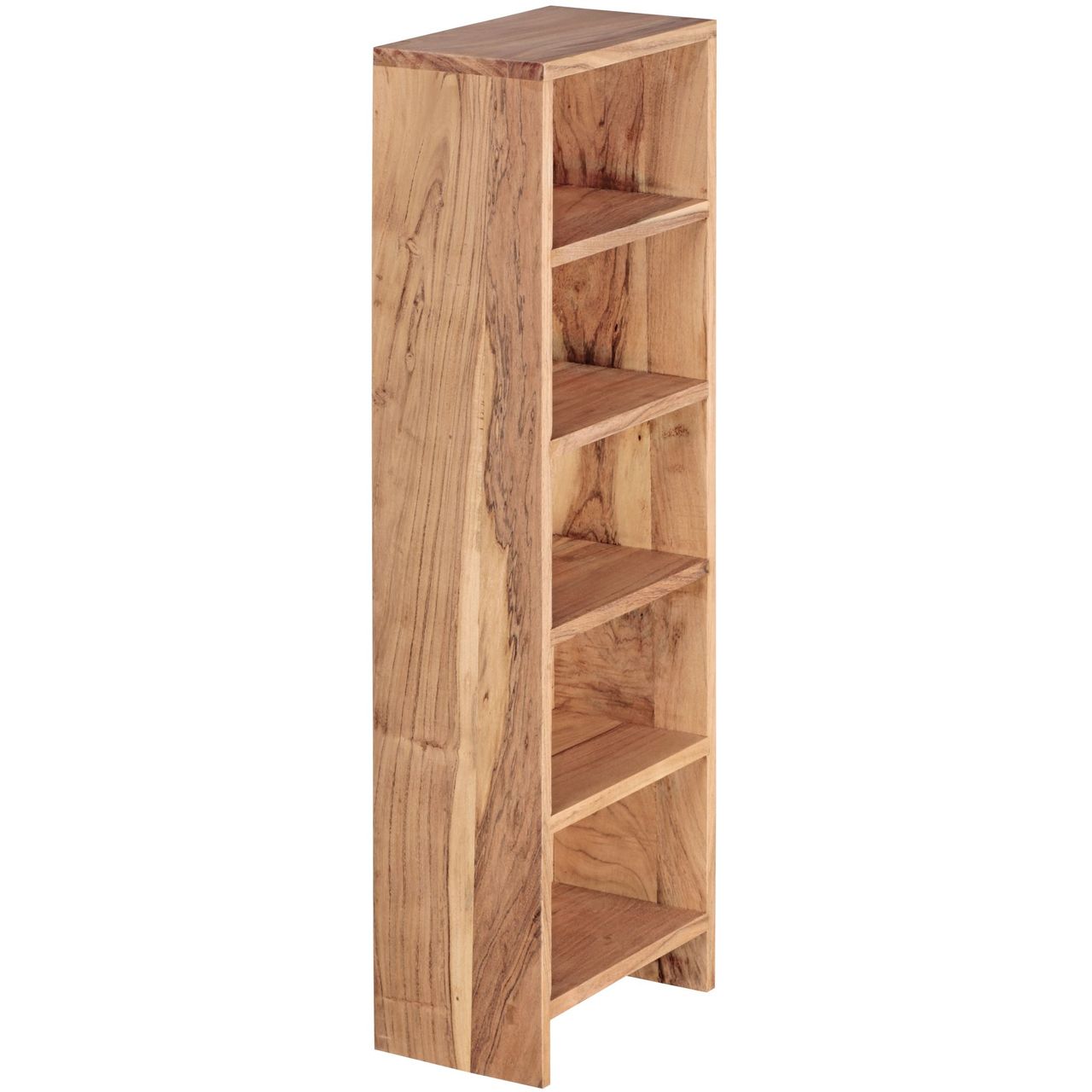 Wohnling CD Regal Massivholz Akazie Standregal 90 cm hoch CD-Aufbewahrung 5 Fächer Bücherregal natur Landhaus-Stil