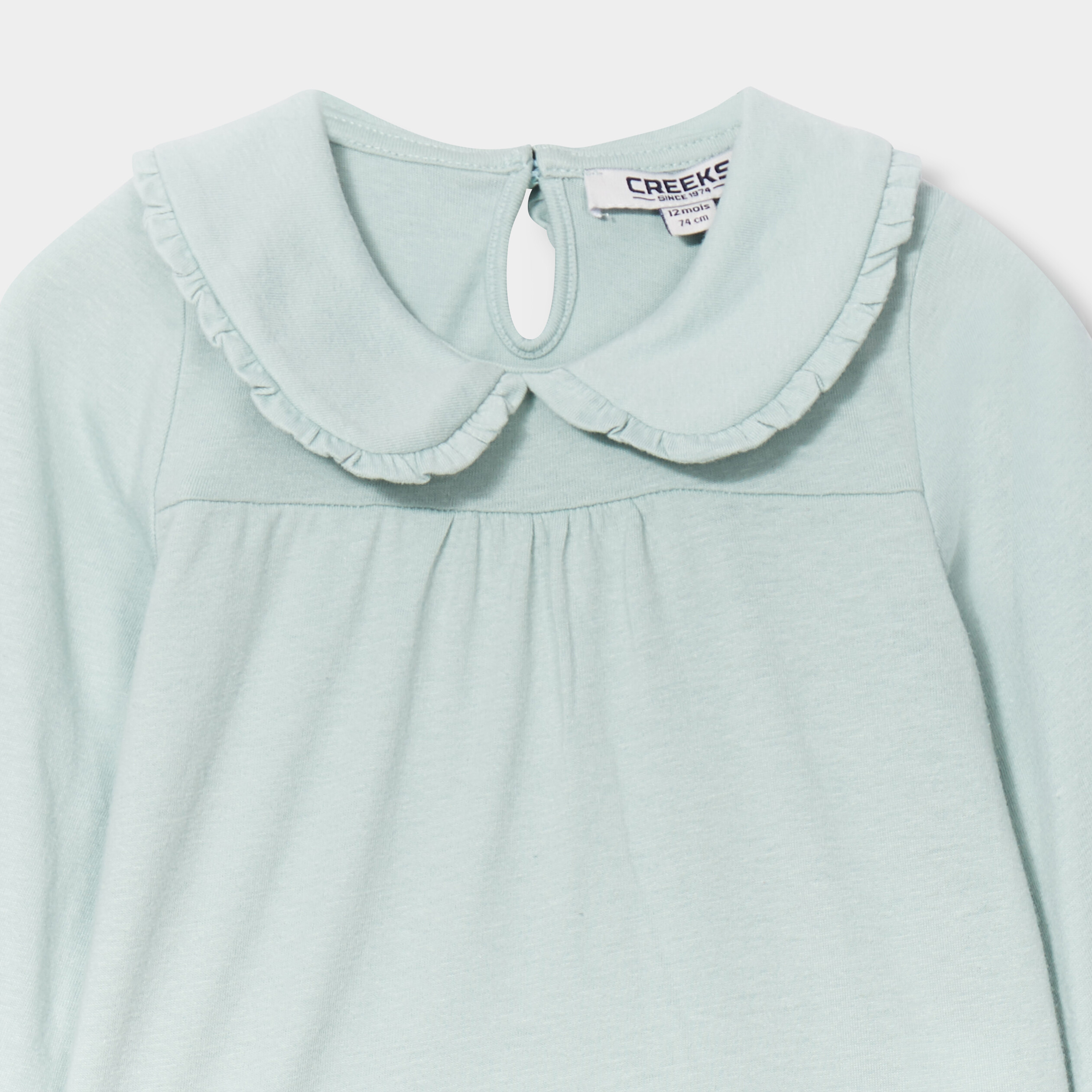 T-shirt col claudine coton Creeks bleu gris bébé fille | La Halle
