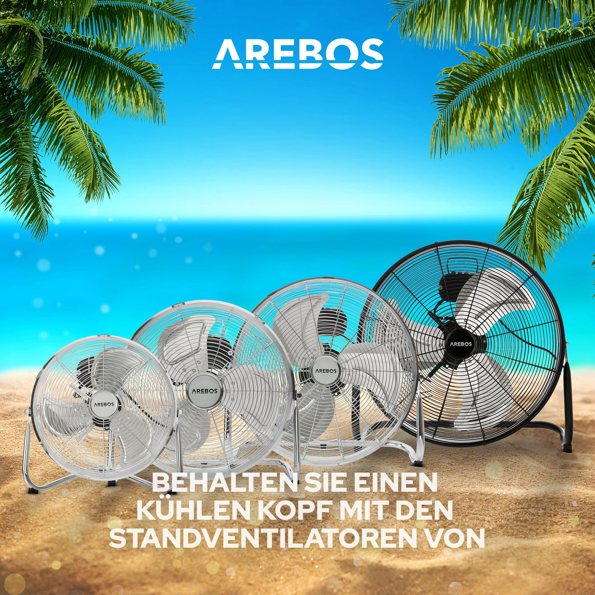 Arebos Bodenventilator Ø 50 cm, Windmaschine, Ventilator, 3 Geschwindigkeitsstufen