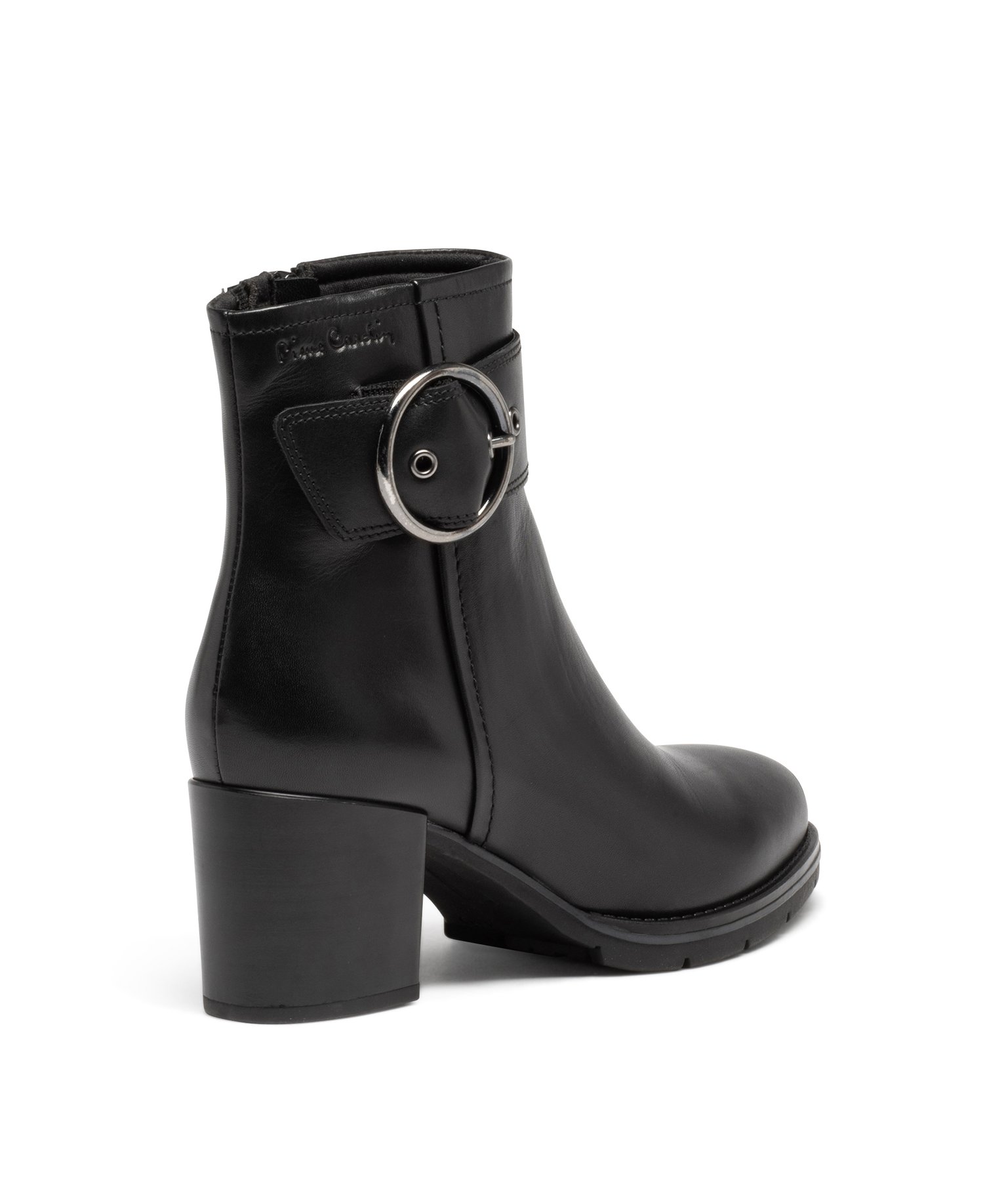 Boots femme à talon carré dessus en cuir uni et à zip - P... noir | GEMO