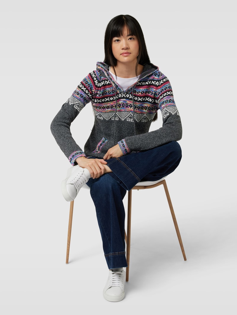 Norwegerpullover mit Kapuze in dunkelgrau