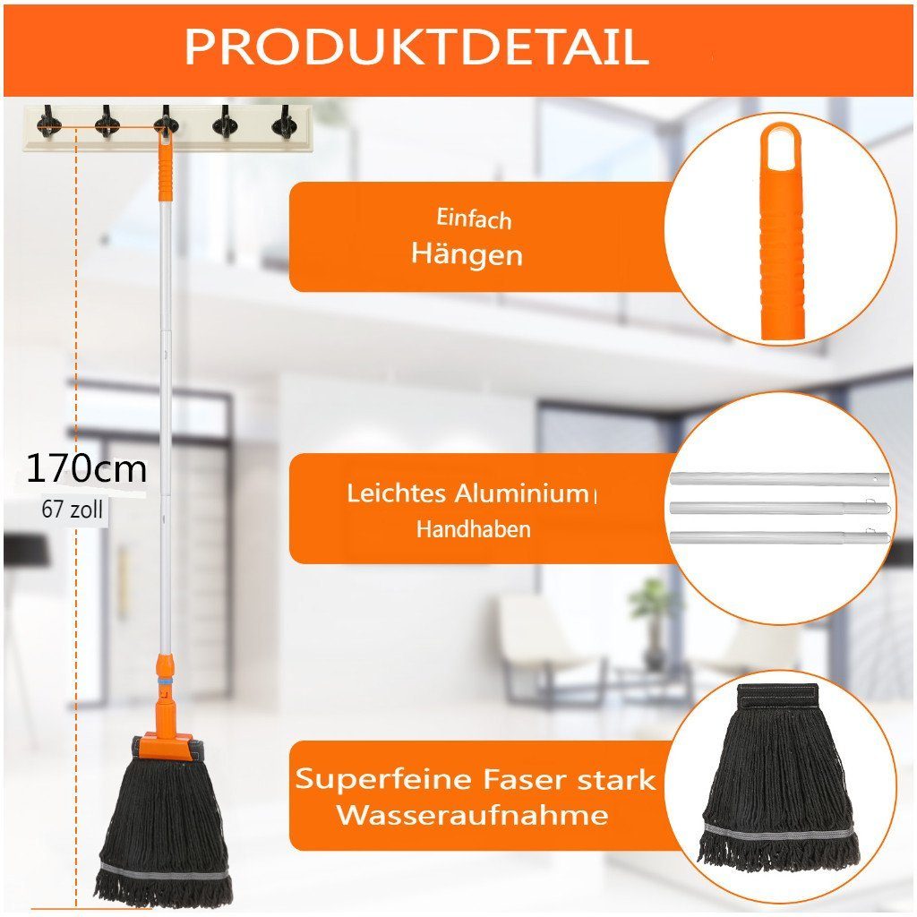 MAEREX Wischmopp, Teleskop Bodenwischer, Baumwolle Mikrofaser, bis zu 170cm