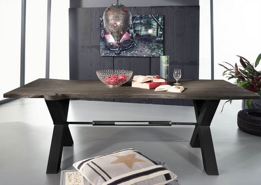 Massivmoebel24 Esstisch Esstisch Akazie 180x100x76 grau lackiert IRON LABEL #115