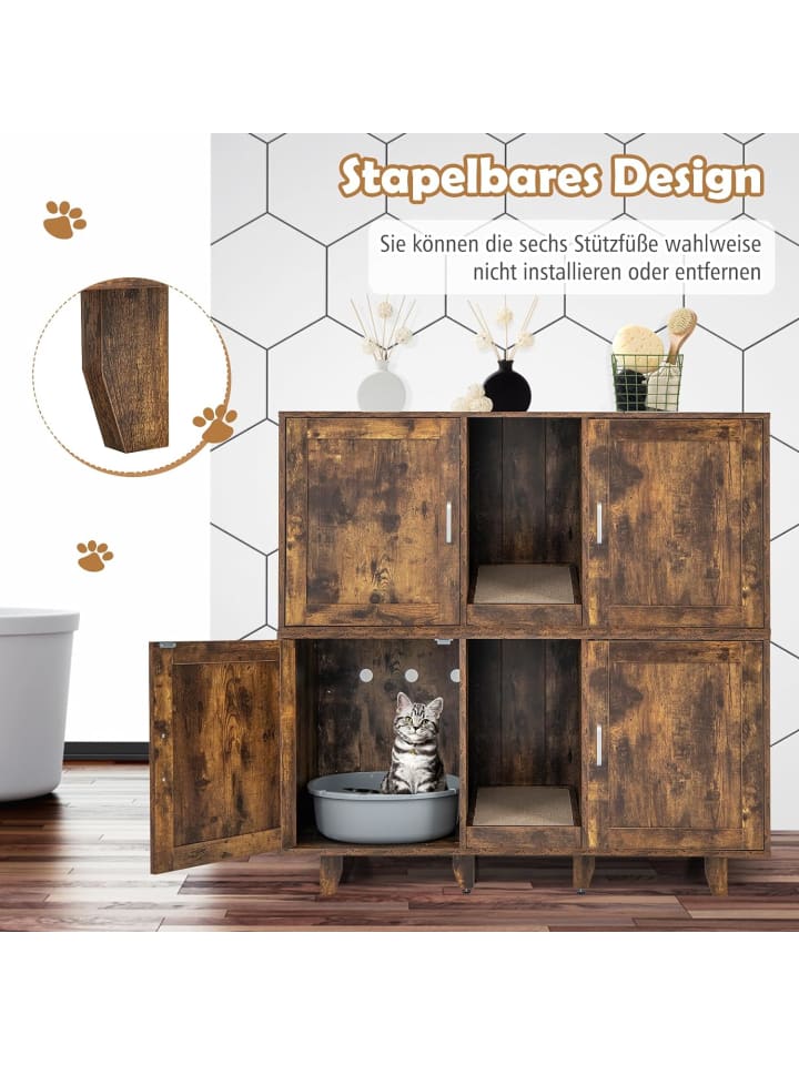 COSTWAY Katzenschrank mit 2 Türen 120x52x65cm in Braun günstig kaufen 120 cm