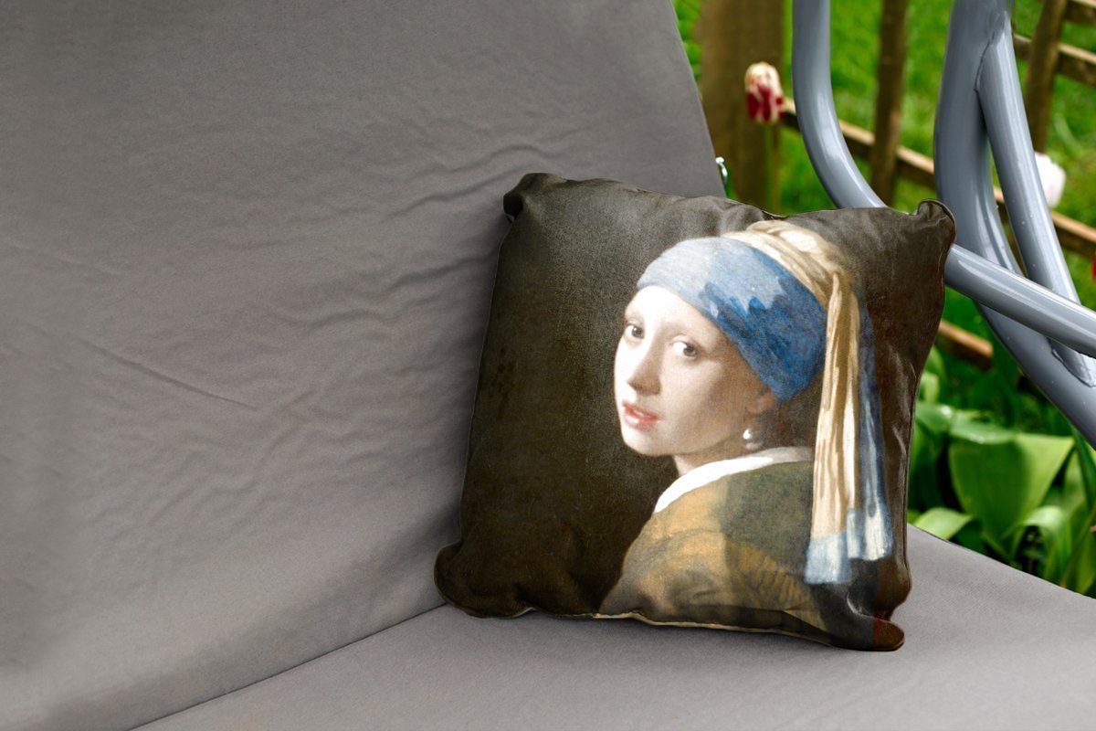 MuchoWow Dekokissen Das Mädchen mit dem Perlenohrring - Gemälde von Johannes Vermeer, Kissenbezüge, Kissenhülle, Dekokissen, Dekokissenbezug, Outdoor