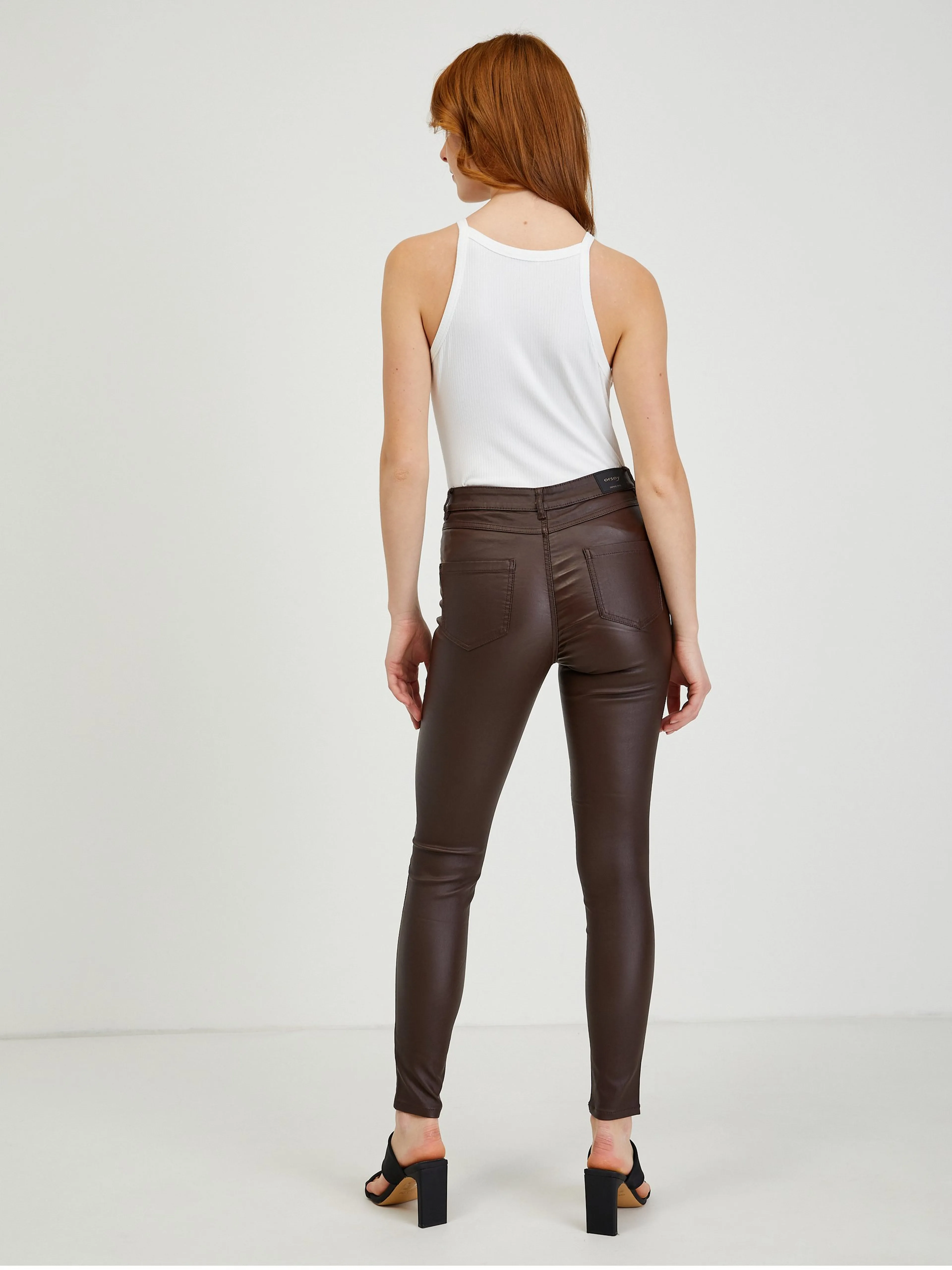 Dunkelbraune Damen Kunstlederhose ORSAY