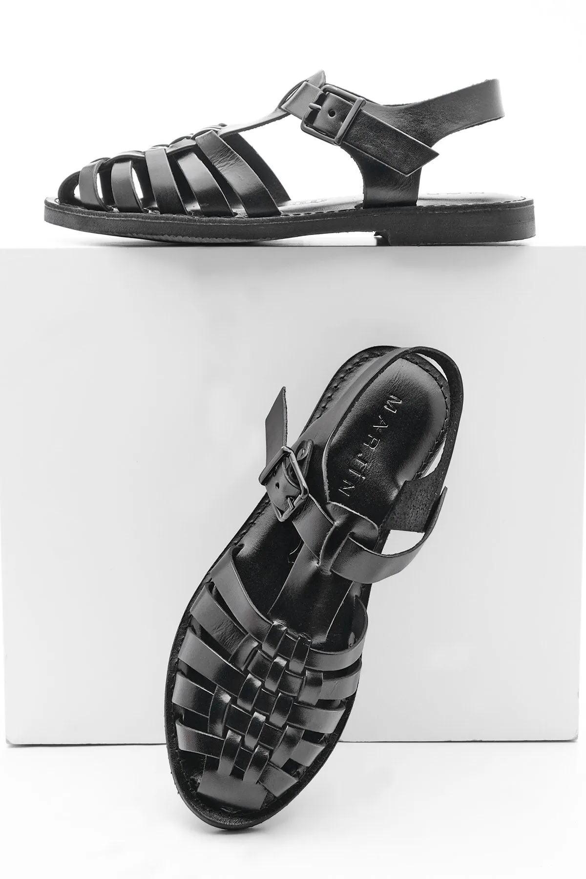 Marjin  Damen Sandalen Kesva aus echtem Leder mit leichter Eva-Sohle, schwarz