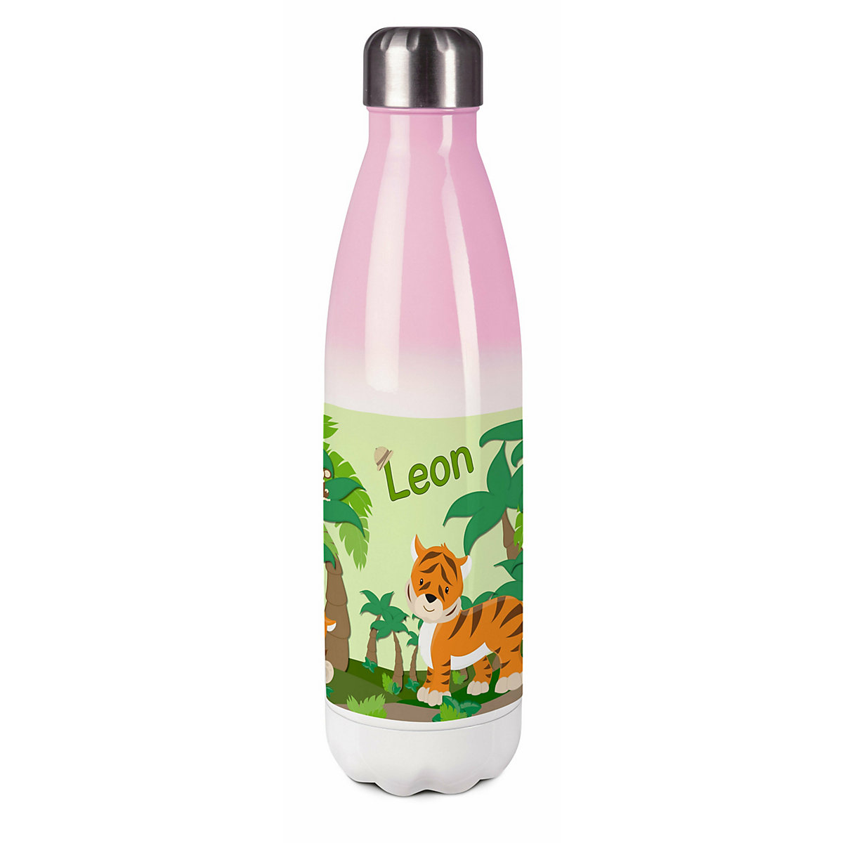 Edelstahl Kinder Thermoflasche / Trinkflasche bunt Dschungel Spülmaschinenfest, Auslaufsicher, Bruchfest, Doppelwandig, Für Heißgetränke geeignet, Mit Deckel, Isoliert