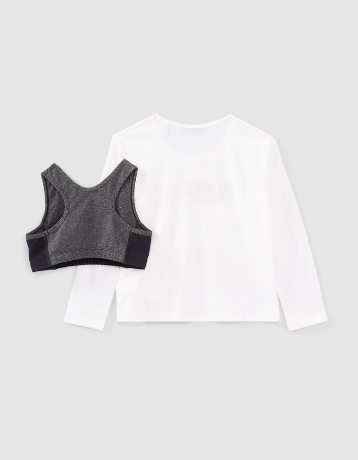 T-shirt 2-en-1 blanc et brassière grise fille