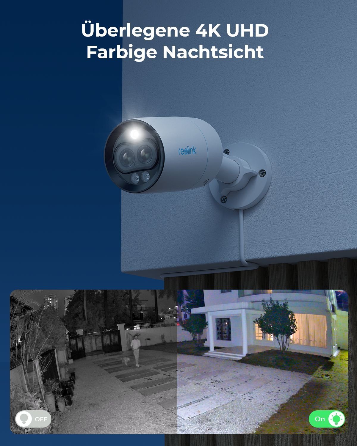 Reolink 4K Intelligente Dual-Objektiv PoE P330M Überwachungskamera (Außenbereich, Farbnachtsicht, Weitwinkel- und Nahansicht, Personen-/Fahrzeugerkennung)
