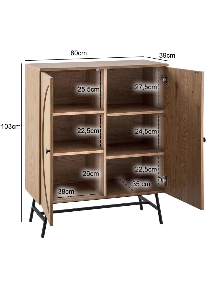 KADIMA DESIGN Sideboard 80x103x39 cm Highboard Eiche-Dekor mit Rattan Geflecht günstig kaufen onesize