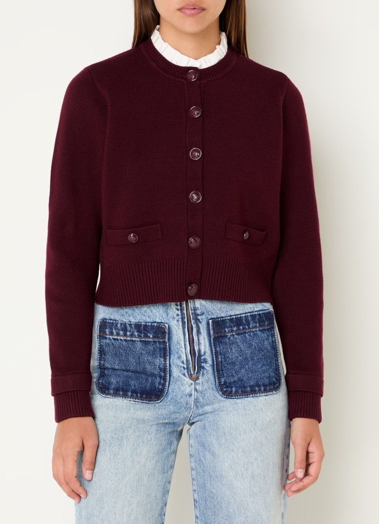 Cardigan Sandro in pregiata maglia di misto lana con collo removibile.